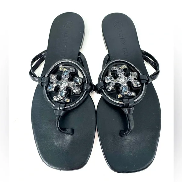 Tory Burch Miller Sandals Jeweled Embellished Black - Picture 1 of 9